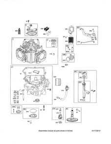 Cylinder/Sump/Camshaft Diagram and Parts List for 48M877-5111-G5  Briggs and Stratton Engine